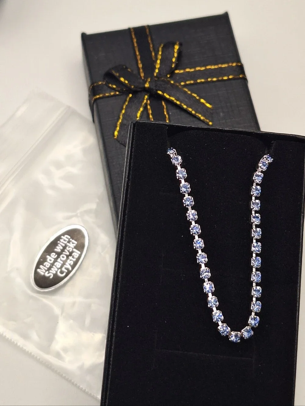NWT Swarovski Crystal Light Blue Tennis Bracelet Silvertone